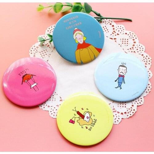 CSHOU135 Fashion Lady Portable Makeup Mirror Cartoon Pattern Portable Compact Pocket Cosmetic Mirror Mini Cute Creative Mirror