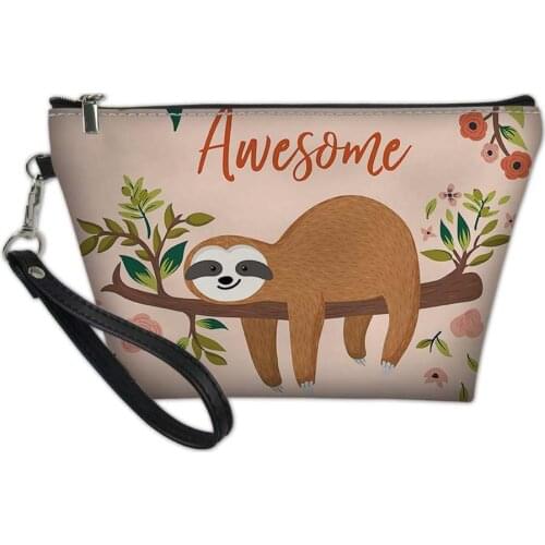 HaoYun Fashion Women Portable Makeup Cases Cosmetic Storage Bags Tree Sloth Pattern Travel Organizer Pouch Wristlet Zipper Bags