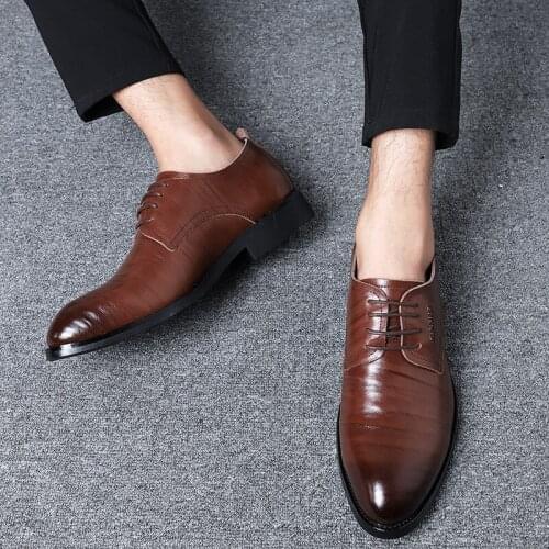 Vogue Pop Spring Autumn Men Dress Shoes Business Male Leather Shoes Solid Color Men Work Shoes Slip-on Pointed Toe 567