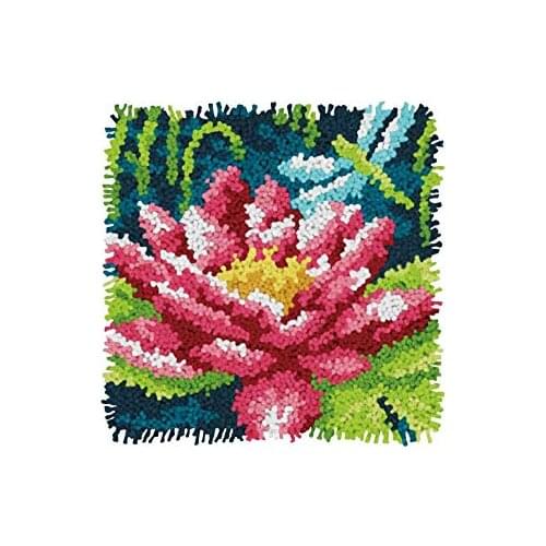 Red Flower Latch Hook Pillow Sets Forest Style Cushion Embroidered Crafts Latch Hook Rug Kits DIY For Punk Stripes Needlework