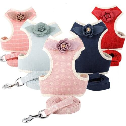 6 Color Flowers Dog Chest Straps Vest Mesh Breathable Harness Small Medium Dogs Cat Adjustable Leash Pet Leads Traction Rope