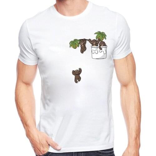 New summer Trendy Funny Cartoon animals naughty Koala Bears sloth raccoon in Pocket men T shirt Tops Cool Streetwear Tees