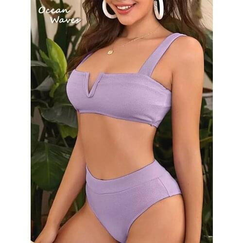 2021 New Ribbed Female Swimsuit High Waist Bikini Set Women Swimwear 2 Pieces Bikinis V Shape Bather Brazilian Girl Bathing Suit