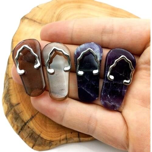 New !Cute silver color plated slippers pendant Natural amethysts crystal rose quartzs pendant gems stone charm for necklace DIY