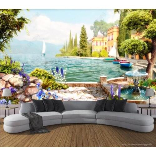 Papel de parede Garden town lake scenery background wall 3d wallpaper mural,iving room tv wall bedroom wall papers home decor