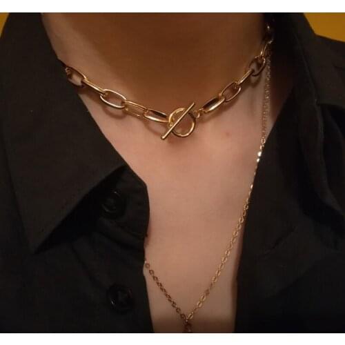 Stainless Steel Coin Necklace For Women Men Unisex Chain Necklaces Heavy Duty Padlock Choker Metal Lock Chain Collar
