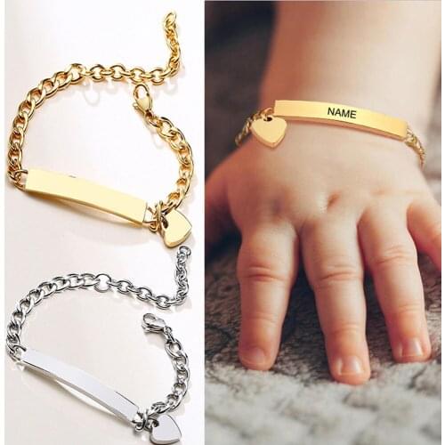 Custom Name Bracelet Charms Engraved Name Baby Bracelets Stainless Steel Gold Plated Adjustable Bracelet Kids Jewelry Gift