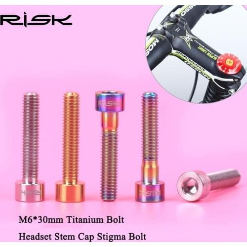 RISK 1pcs M6*30mm Titanium Alloy Column Head Bolts For Bicycle Headset Stem Cap Ti Bolt MTB Mountain Bike Road Bike Screws M6x30