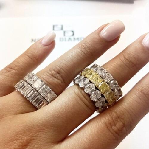 Luxurious DIAMOND BAND RINGS Finger 925 SILVER PAVE SETTING FULL Created Diamond ENGAGEMENT WEDDING Ring Set Fine JEWELRY