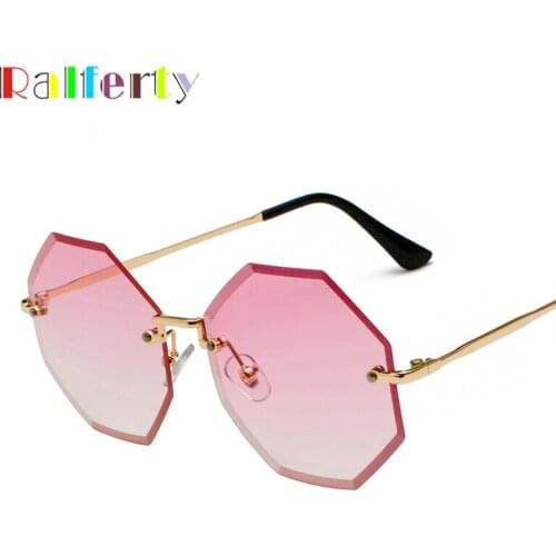 Ralferty Luxury Sunglass Women Pink Polygon Rimless Sunglasses WomenS Oversized Luxury Brand Sun Glasses Zonnebril Dames J3372