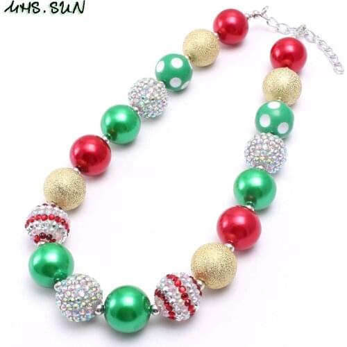 MHS.SUN Christmas Jewelry Girls Child Chunky Beads Necklace Festival Kids Toddler Bubblegum Necklace For Party Gifts