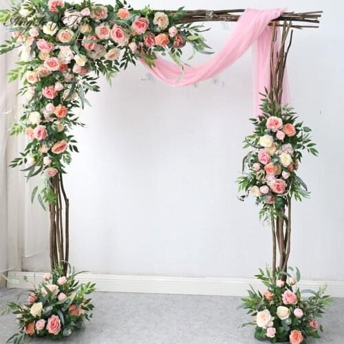 Custom Rouge Pink Rose Artificial Flower Row Table Flower Ball Party Floral Arrangement Wedding Arch Backdrop Decor Flowers Wall