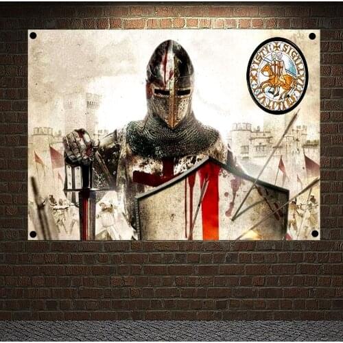 Knights Templar Art Banners Vintage Medieval Warrior Crusader Posters Wall Art Flags Mural Canvas Painting Home Decoration R5
