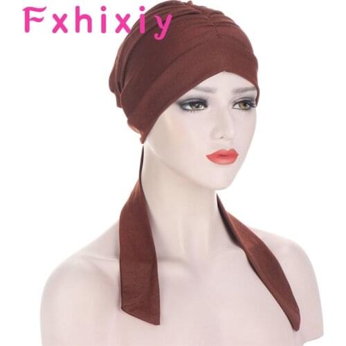 DIY Handmade Solid Color Muslim Women Turban Bandana Ladies Beanies Caps Cancer Hair Loss Wrap Headscarf Hijabs Hair Accessories