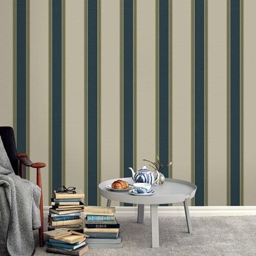 Beibehang Modern minimalist bedroom living room TV background wall green wallpaper vertical stripes non-woven 3d wallpaper roll