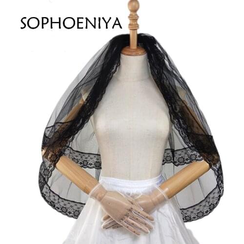 New Arrival Wedding Veil Short Lace Edge Bridal Veil Cosplay Costume Two-Layer with Comb Black Wedding Accessories for Bride