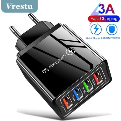 4 Pots Charger Mobile Phone Charger Fast Charging Charger for iPhone Samsung Xiaomi Portable Travel Charger QC 3.0 Fast Adapter