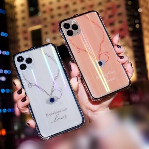 Luxury Diamond-studded Metal Bumper + Eye Pattern Aurora Glass Back Film for IPhone 11 Pro Max 11Pro XsMax XR X 7 8 Plus