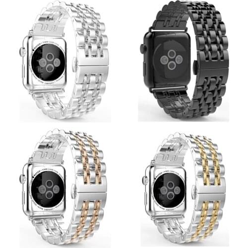 Butterfly Buckle 7 Beads Stainless Steel Strap for Apple Watch Band Bracelet for iWatch Series 4 3 2 1 38mm 42mm