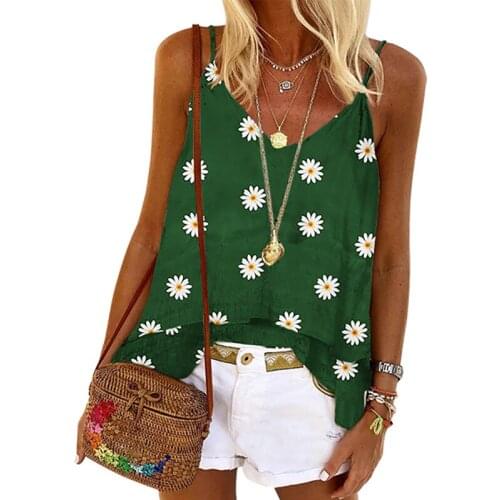 2021 Summer Casual T-Shirt Women Floral Print Sleeveless Off Shoulder Suspender Tops Oversized Female Tees Fresh And Sweet