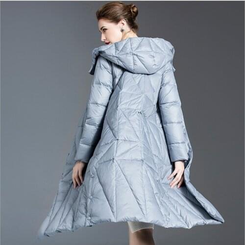 2020 new blue duck down jacket womens mid-length high-waist winter coat Korean style slim coat belt waist white duck down coats