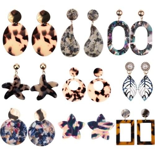 New Brand Tortoiseshell Leopard Print Resin Earring Acrylic Acetic Acid Geometric Circle Square Long Drop Earrings For Women