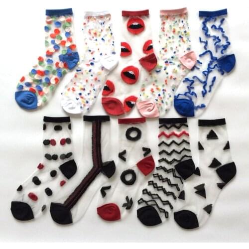 Womens Silk Socks Silk Crystal Socks Fashion Womens Socks Spring and Summer Transparent Thin Stockings Wave Point Wholesale