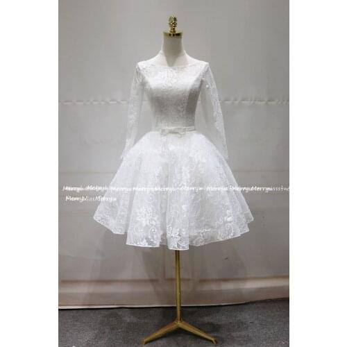 2020 Vestido de Noiva Vintage Short Lace Wedding Dresses Half Sleeves Tulle Lace Tea Length Bridal Wedding Gowns