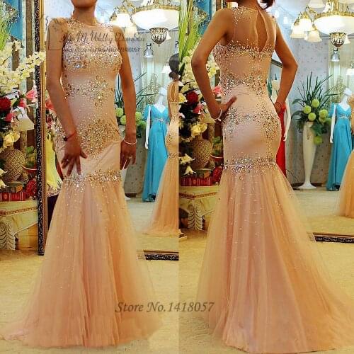 2017 Luxury Crystals Evening Dress Mermaid Coral Prom Dresses Rhinestones Sequined Long Party Dress Abendkleider Robe de Soiree