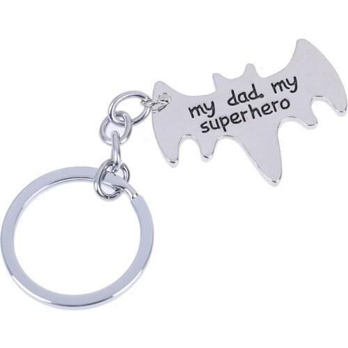 1Pc "My Dad My Superhero" Bat Shape Keychain Daddy Key Rings Gift For Dad Fathers Day,Father Key Chain Cars Bags Accessories