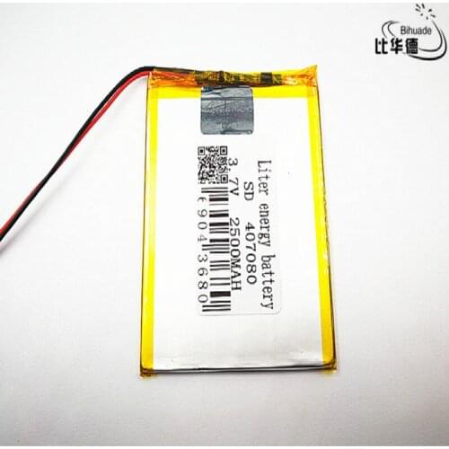 10pcs Liter energy battery Good Qulity 3.7V,2500mAH 407080 Polymer lithium ion / Li-ion battery for tablet pc BANK,GPS,mp3,mp4