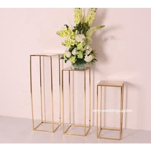 10pcs)mental chorme Gold Rectangle flower Metal Centerpiece Stands For Wedding Table and Flower senyu1995