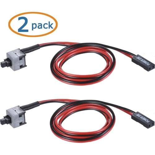 2 Pack 2-Pin SW PC Case Internal Power Cable ON/OFF Push Button ATX Desktop Computer Switch Wire 50cm Length