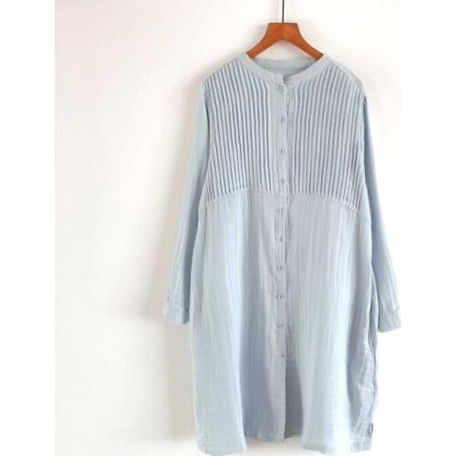 2020 New autumn Women Dress Japan Style Organ Pleats Stand Collar Long Sleeve Double cotton yarn Women Dresses