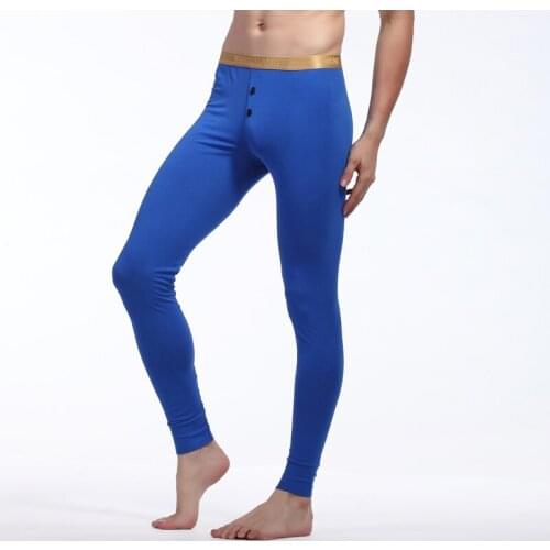 2020 Winter Mens Soft Warm Long Johns Thermal Underwear Solid Color with Golden Waistband Warm Underpants Cotton