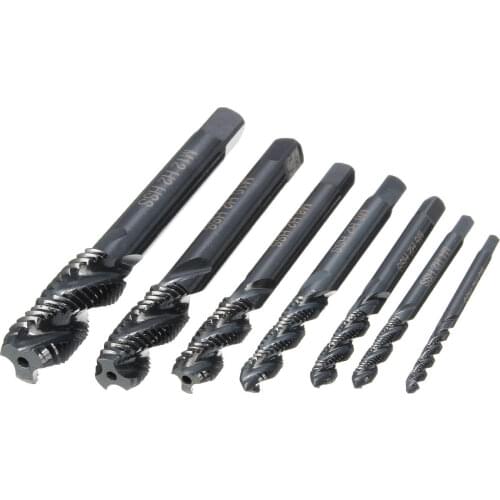 7pcs M3-M12 HSS Nitriding Coated Screw Tap Metric Right Hand Spiral Thread