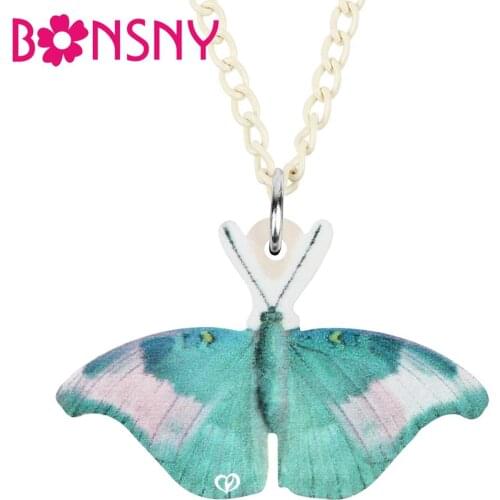 Bonsny Acrylic Cute Blue Morpho Butterfly Necklace Choker Long Animal Pendant Jewelry For Women Kids Fashion Gift Accessories