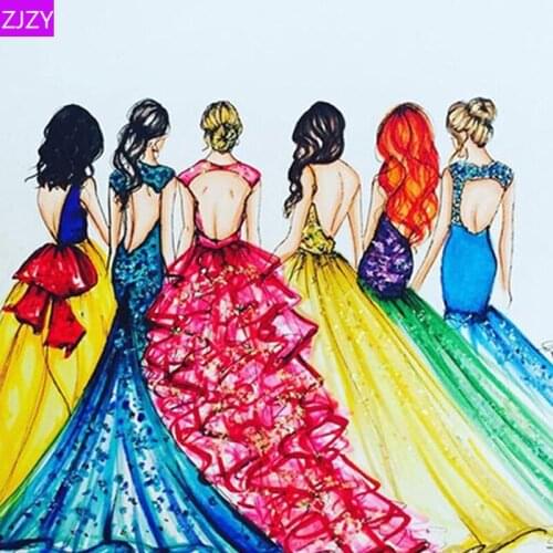 ZJZY 5D Diy Diamond Painting New Arrival Cartoon "Banquet Girl" Diamond Mosaic Round Rhinestone Forever Diamond Embroidery LY413