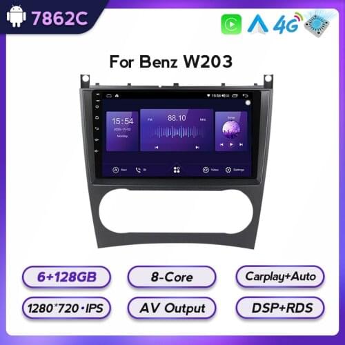 6+128G Android 11 IPS RDS DSP For Mercedes Benz C-Class C Class W203 W209 C180 C200 CL203 Car Radio Player Navigation stereo