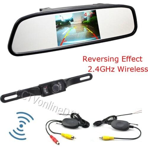 ANSHILONG 4.3" Inch TFT LCD Car Mirror Rear View Monitor with Wireless Reverse Car Rearview Backup IR Night Visoin Camera Kit
