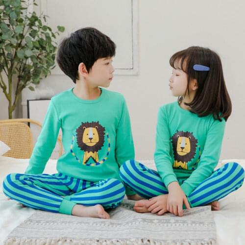 Big Boys Girls Pajamas Spring Full sleeve Childrens Clothing Sleepwear Cartoon Lion Pyjamas Sets For Kids 4 6 8 10 12 14 Years