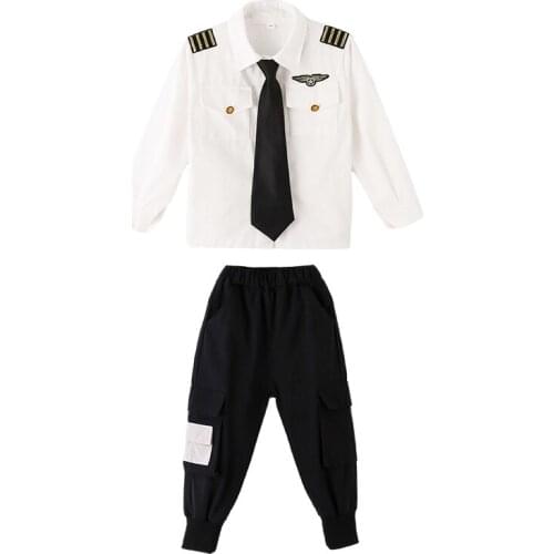 Kids 4-16year three-piece suit blouse + pant + necktie girls boys fashion cosplay costume aviator captain role play clothes teen