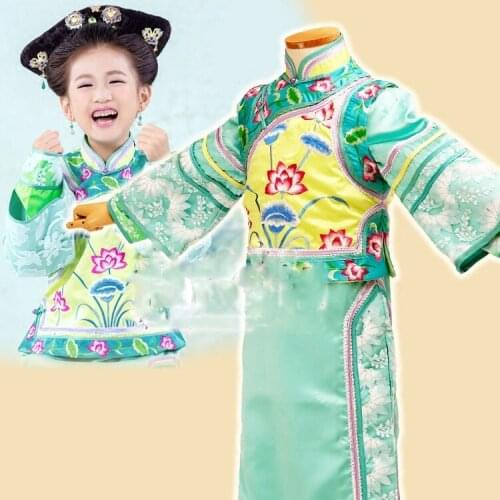 Mother Daughter Photography Costume for TV Play Palace Lock Jade Heart Lotus Qing Dynasty Princess Hanfu with Embroidery Lotus