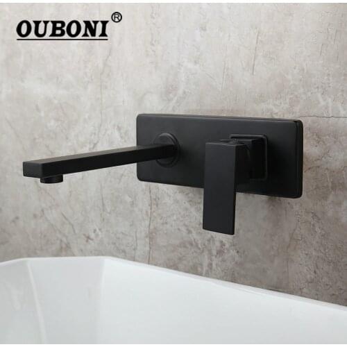 OUBONI Matte Black Bathroom Faucet Chrome Brass Spout Vanity Sink Mixer Tap Faucet Wall Mounted Bathroom Bathtub Shower Faucet
