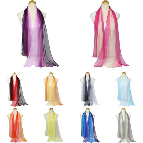 Fashion Gradient Color Voile Scarf Women Lightweight Soft Long Neck Wrap Shawl Soft Wrap Long Shawl Warm and light scarf