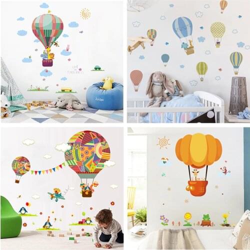 Cartoon hot air balloon animals car wall stickers bedroom nursery home decor pvc wall decals diy posters mural art decorations