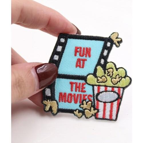 Cartoon Movie Popcorn Patch Iron on Clothing Embroidered Appliques Patches Diy Food Motif Badge Sewing Accessories Sticker
