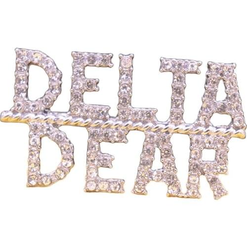 Customize English Letters Pin White Diamond Inlay Green Soror Letter Delta Dear Brooches