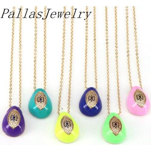 NEW 5Pcs Color Enamel Crystal Eye Dainty Pendant Necklace Gold Color Chain Necklace for Women 2021 Collares Jewelry Gift Femal