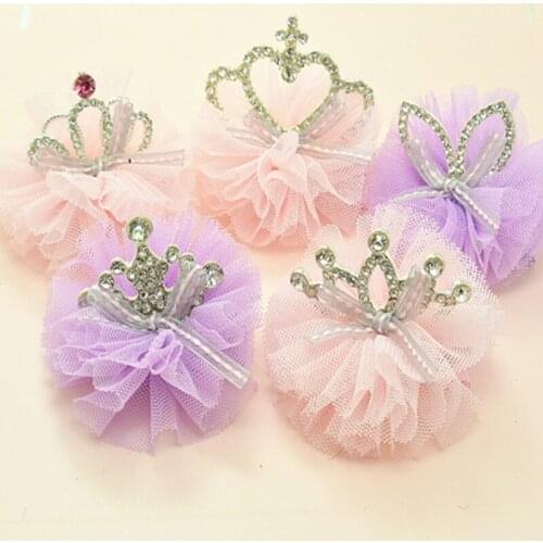 New Design Shiny Rhinestone Crown Hair Clip Girls Hair Accessories Grid Yarn Crown Children Accessories Ribbon Baby Hairpins